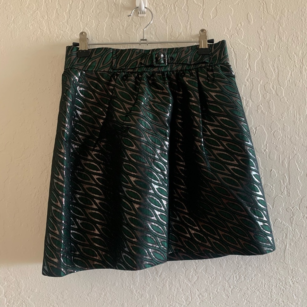 Tibi green skirt with black metallic detail 2